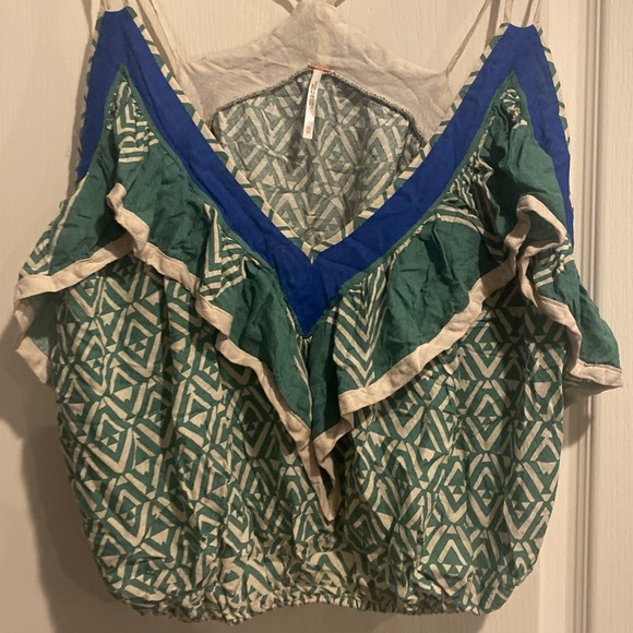 Free People - brand new beautiful top - green and blue - size x-small - Picture 1 of 10